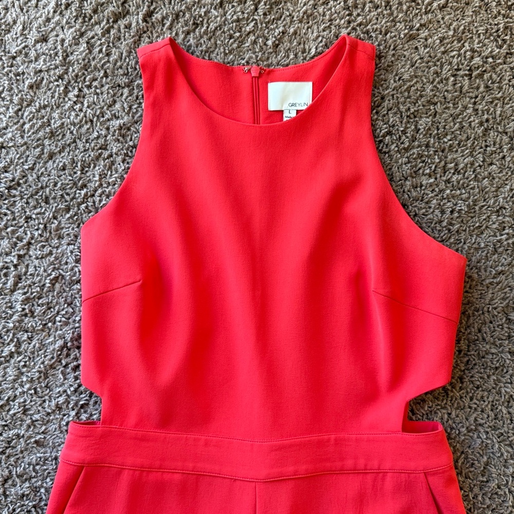 Anthropologie Greylin Coral Sleeveless Jumpsuit w Waist Cut-Outs Size Large - Picture 6 of 15